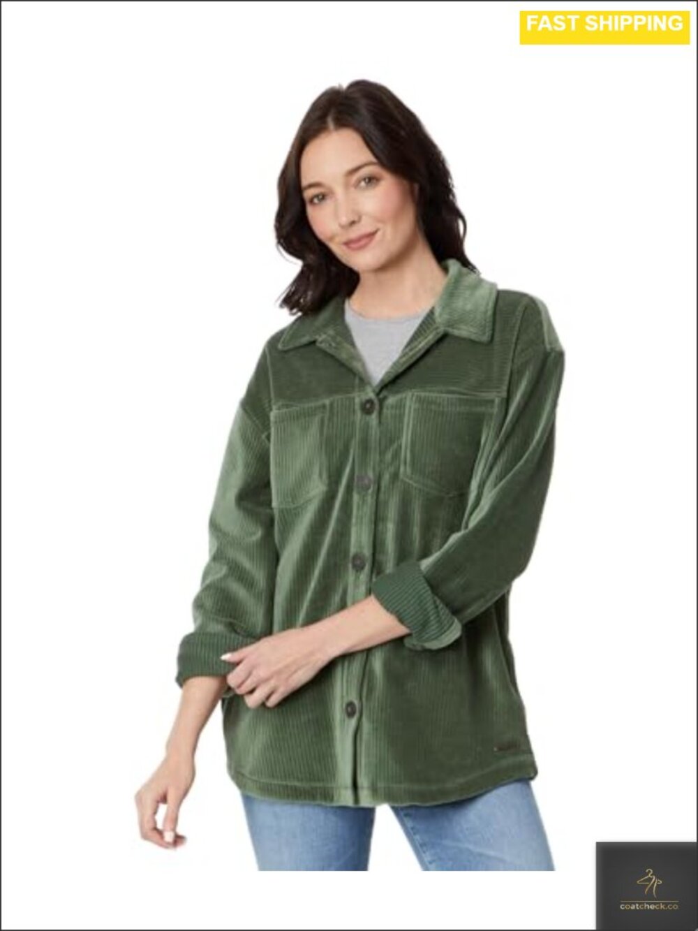 Stretch Corduroy Shacket Relaxed Fit Button Front Jacket